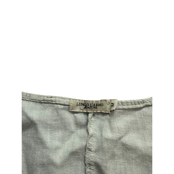 Lungo L'Arno Women's Medium 100% Linen‎ Grey Shirt Tunic Dress Gauze Trim Italy - Picture 2 of 5